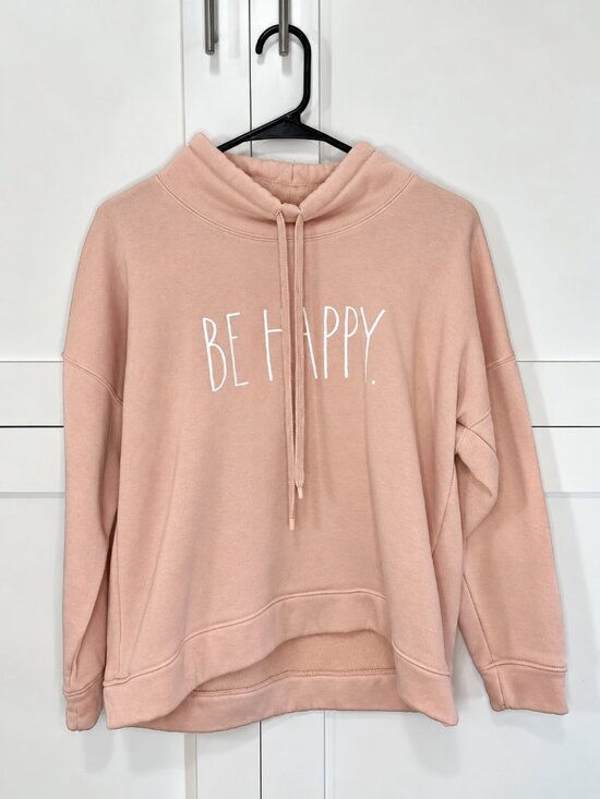 Rae Dunn Tops - Rae Dunn | Be Happy Blush Pink Fleece Hoodie Sweatshirt - Size Medium